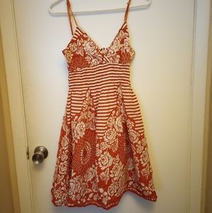 Chesley Orange and Yellow Cotton Striped Floral Sundress Size Large